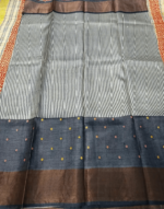 Pure Black Hand-Block Tussar Silk Saree - Image 2