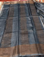Pure Black Hand-Block Tussar Silk Saree - Image 4